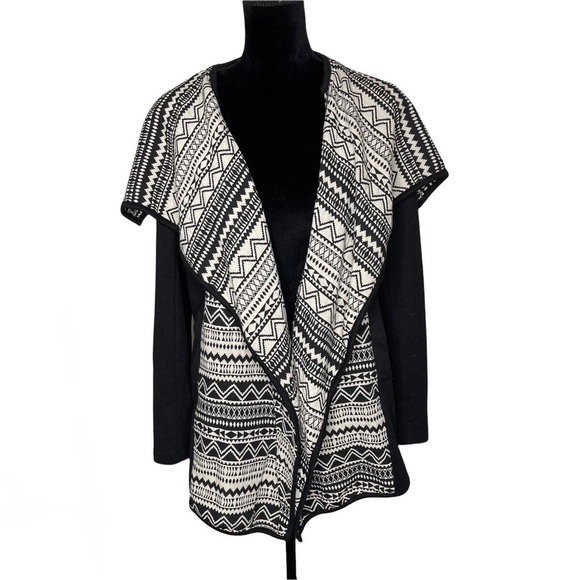 EN CREME BLACK CREAM OVERSIZED COLLAR AZTEC TRIBAL PRINT JACKET SIZE Large - Picture 2 of 8